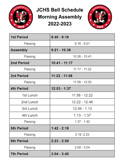 Morning Assembly Bell Schedule
